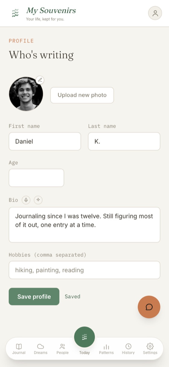 The 'Who's writing' profile screen